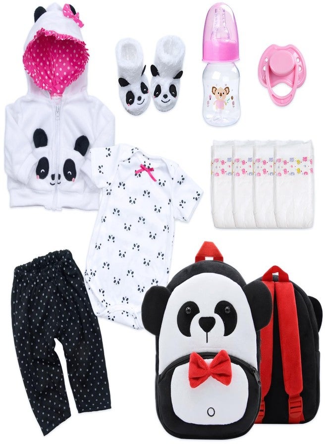 Pedolltree 11 Pcs Set Reborn Baby Dolls Clothes Girl Panda Outfit Accessories for 17-19 Inch Reborn Doll Newborn Girl with Panda Backpack&Diaper - Image 1